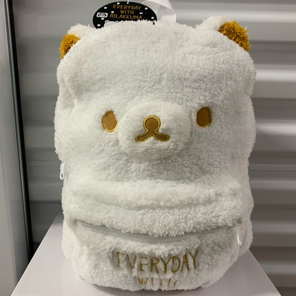 New Rilakkuma Fuzzy Sherpa “Every Day With Rilakkuma” Backpack Japan Exclusive - Picture 1 of 15